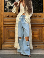 Knit Long Sleeve Dress Button Front