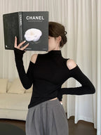 Mock Neck Cold Shoulder Long Sleeve Top