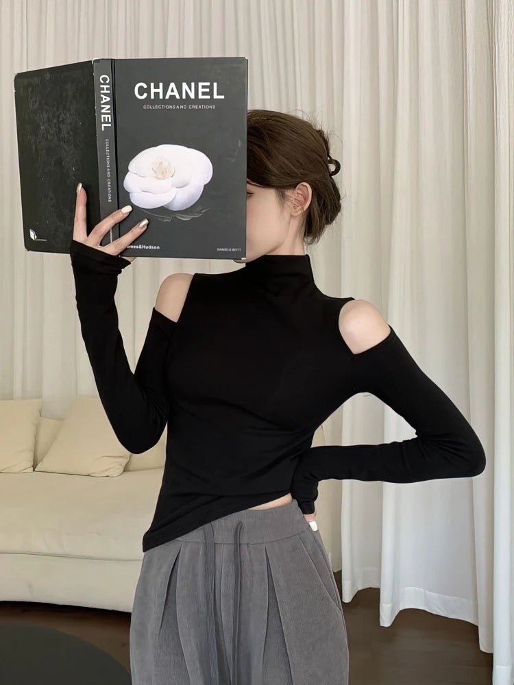 Mock Neck Cold Shoulder Long Sleeve Top