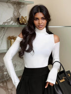 Mock Neck Cold Shoulder Long Sleeve Top