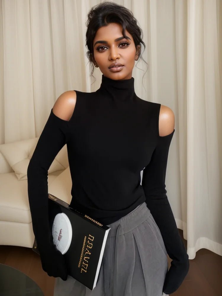 Mock Neck Cold Shoulder Long Sleeve Top
