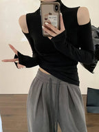 Mock Neck Cold Shoulder Long Sleeve Top