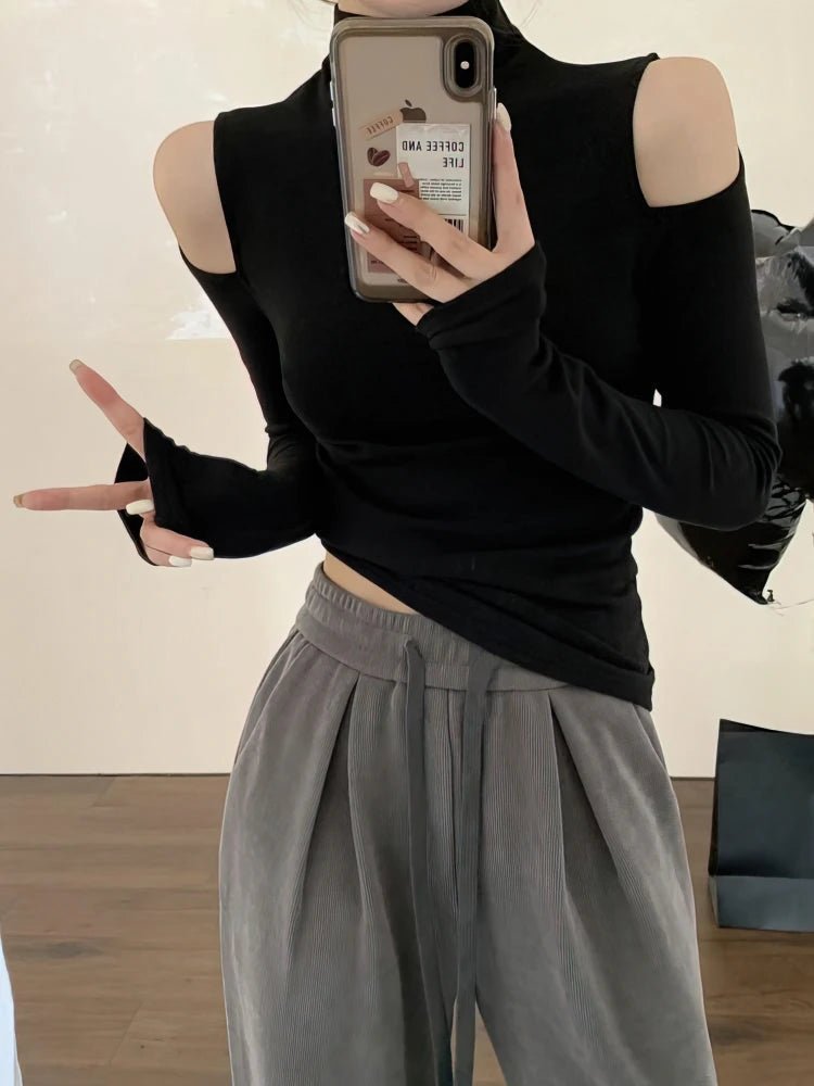 Mock Neck Cold Shoulder Long Sleeve Top