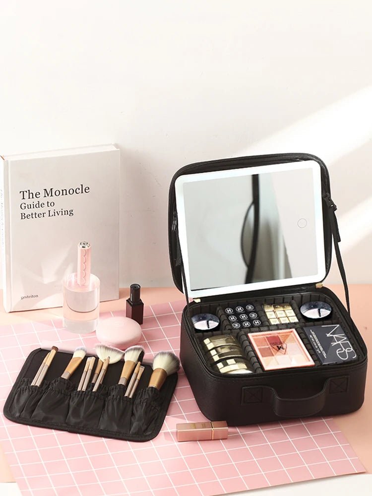 LED Light Makeup Bag with Mirror black