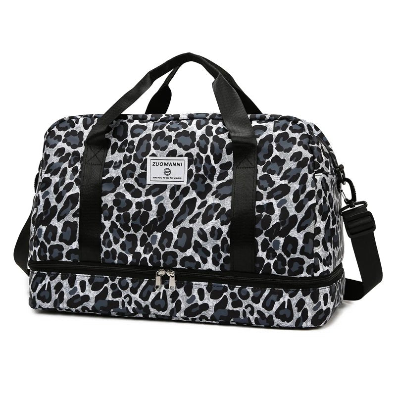 Leopard-Print Weekender Bag with Shoe Compartment ZMN872-black