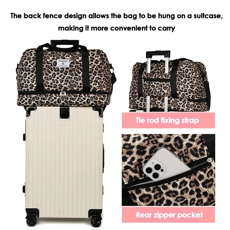Leopard-Print Weekender Bag with Shoe Compartment