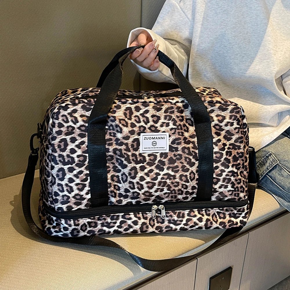 Leopard-Print Weekender Bag with Shoe Compartment