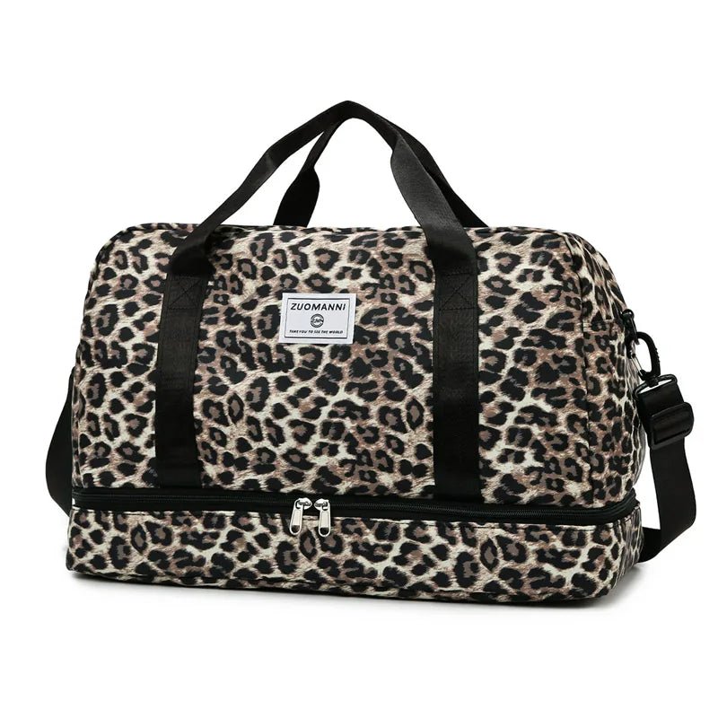 Leopard-Print Weekender Bag with Shoe Compartment ZMN872-brown