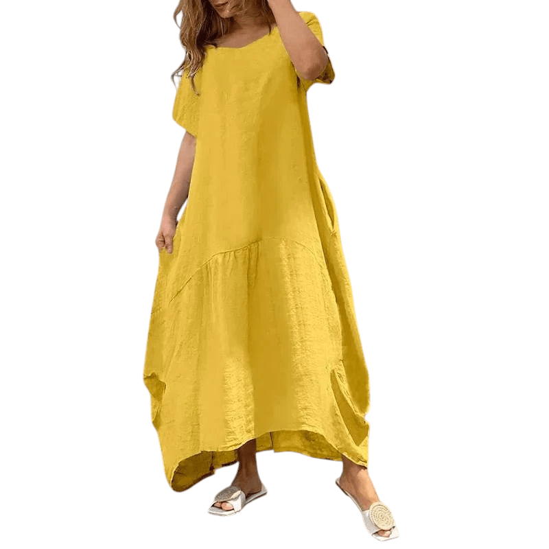 Literary Solid Color Loose Dress Lace Knit YELLOW