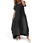 Literary Solid Color Loose Dress Lace Knit black