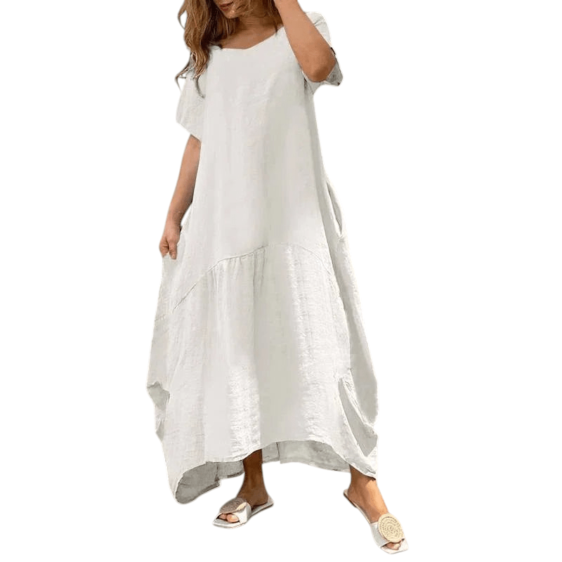 Literary Solid Color Loose Dress Lace Knit WHITE
