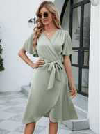 Neck Wrapv Wrap Dress Relaxed Fit Lace Green