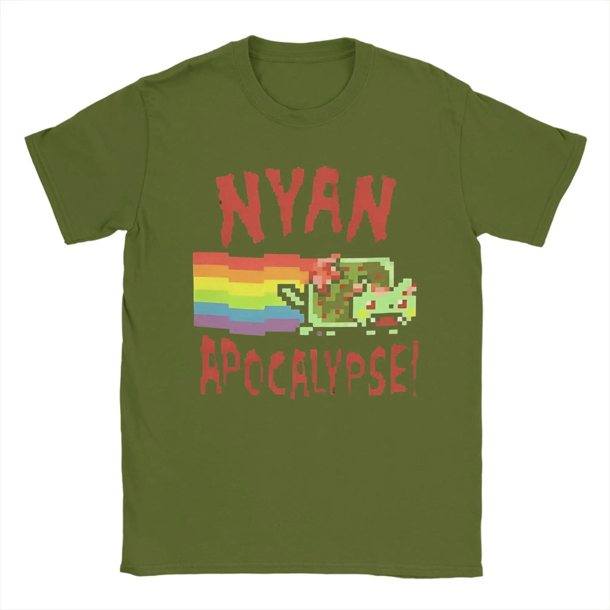 Nyan cats Apocalypse Game T Shirt Short Sleeve Army Green