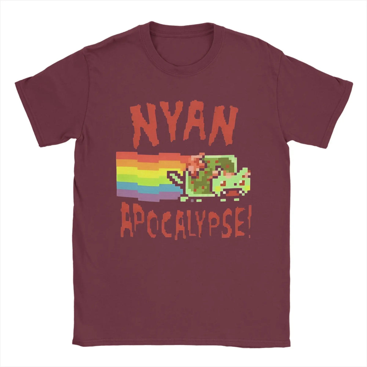 Nyan cats Apocalypse Game T Shirt Short Sleeve Burgundy