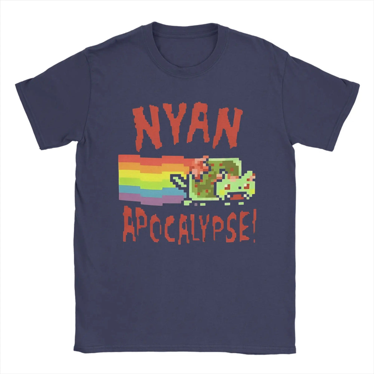 Nyan cats Apocalypse Game T Shirt Short Sleeve Navy Blue