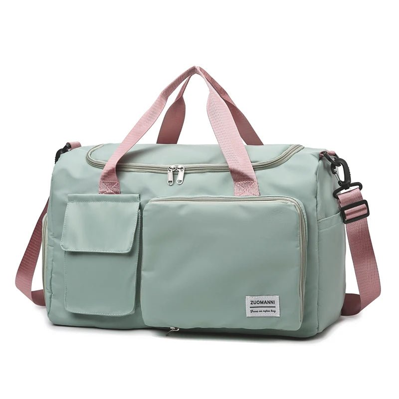 Nylon Weekender Bag with Shoe Compartment green pink