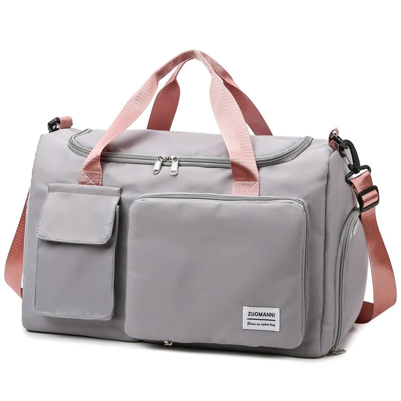 Nylon Weekender Bag with Shoe Compartment gray pink