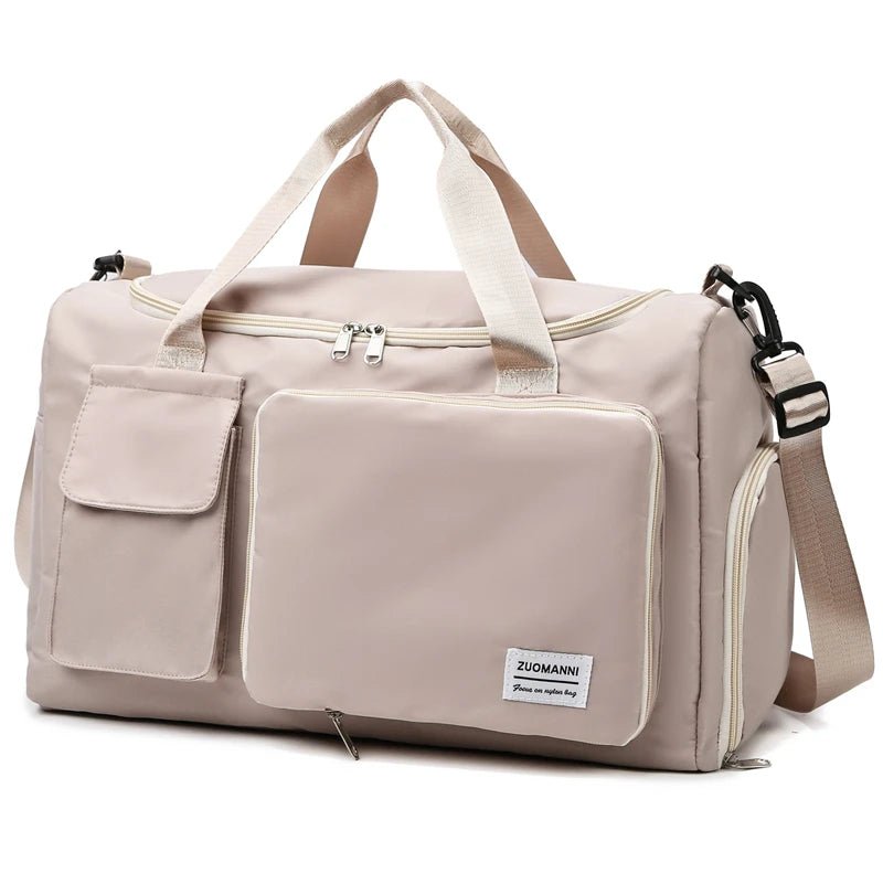 Nylon Weekender Bag with Shoe Compartment Khaki