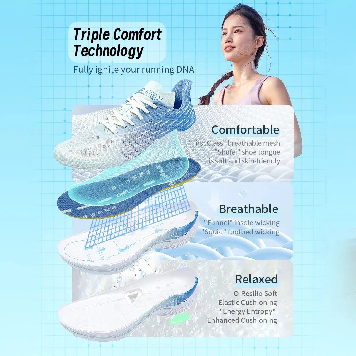 ONEMIX Unisex Mesh Lace-Up Running Shoes