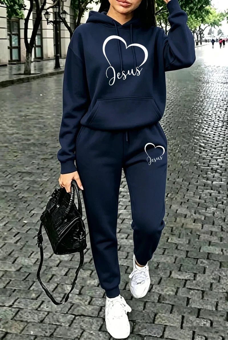 Outfits Hooded Sweatshirts Outdoors Pants Knit NavySet