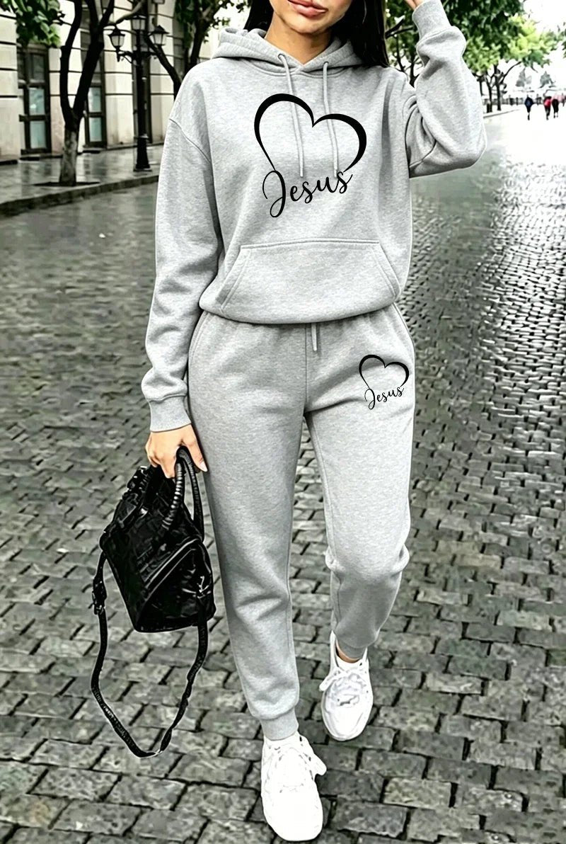 Outfits Hooded Sweatshirts Outdoors Pants Knit GreySet