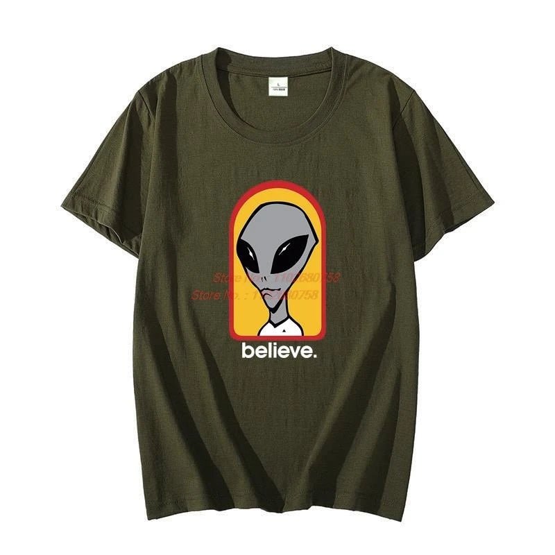 Oversized Cotton Graphic T Shirt Relaxed Fit Cotton - Army green XS（old）