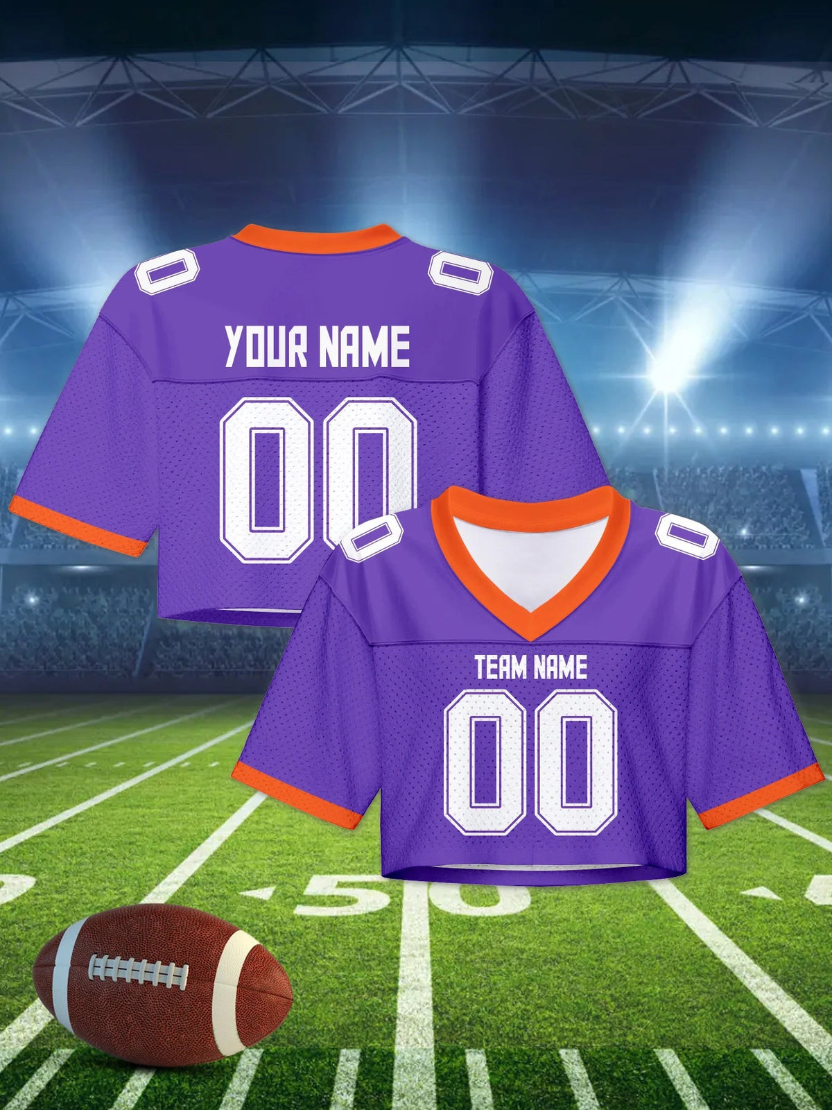 Personalized American Football Crop T Shirt Knit