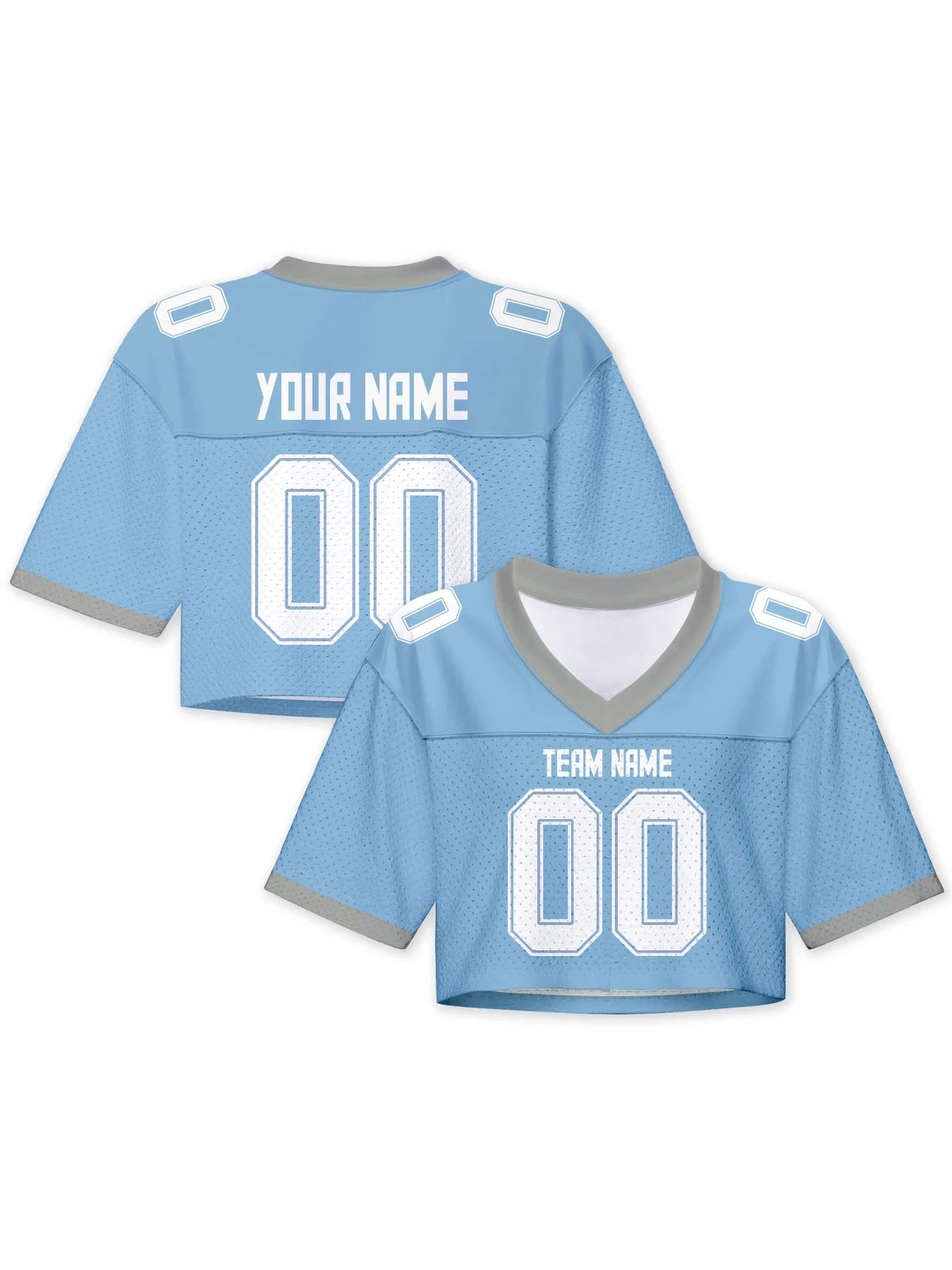 Personalized American Football Crop T Shirt Knit Light Blue