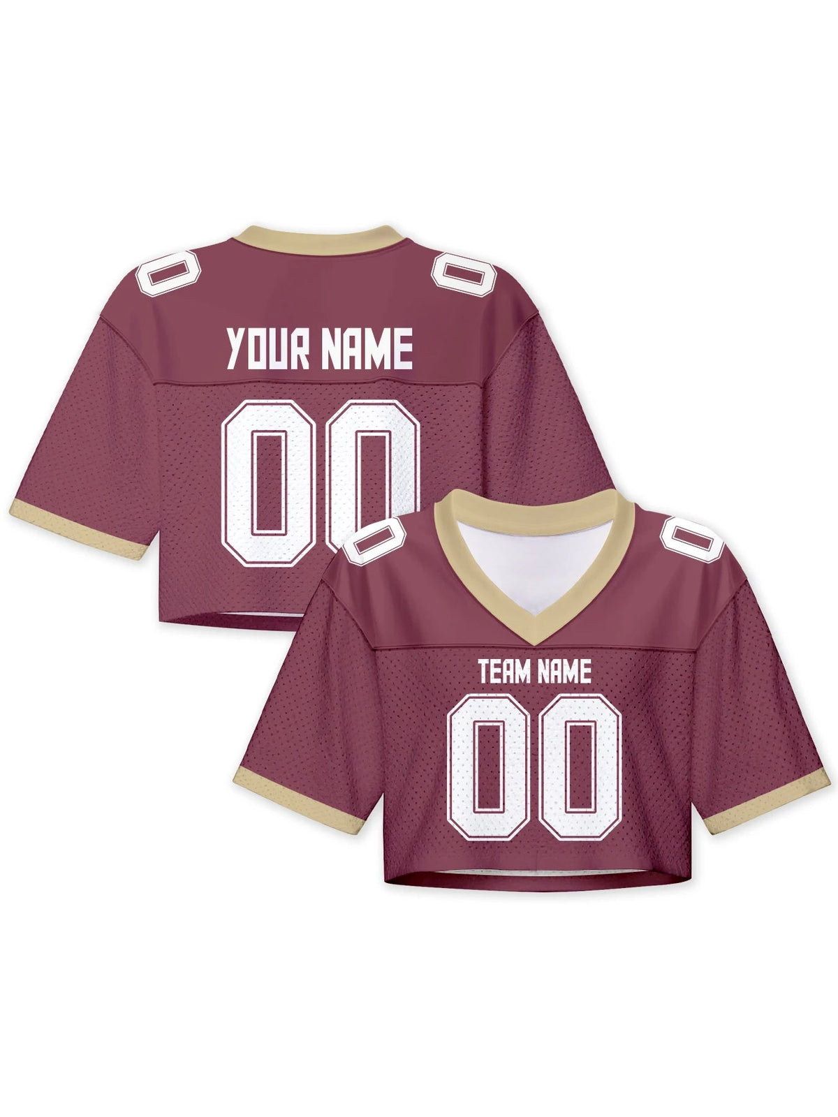 Personalized American Football Crop T Shirt Knit Burgundy