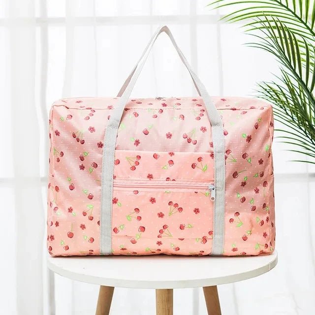 Printed Foldable Polyester Travel Bag Pink cherry