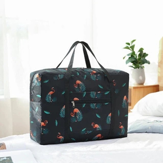 Printed Foldable Polyester Travel Bag Black flame bird