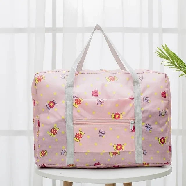 Printed Foldable Polyester Travel Bag Pink candy