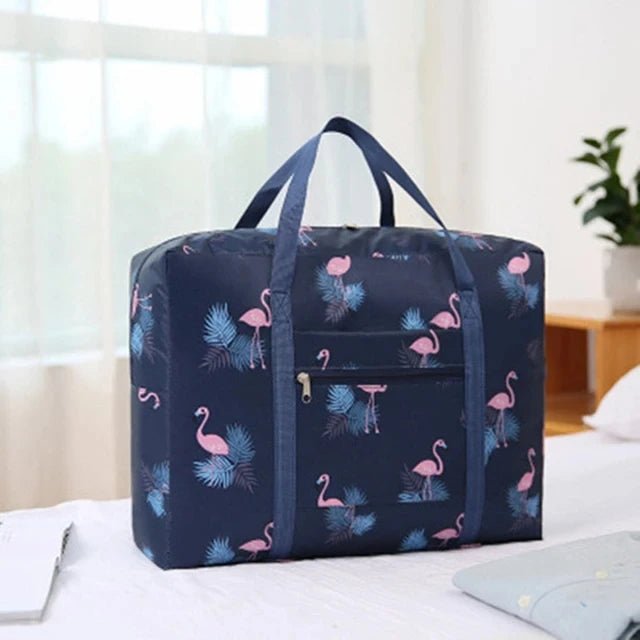 Printed Foldable Polyester Travel Bag Navy flame bird