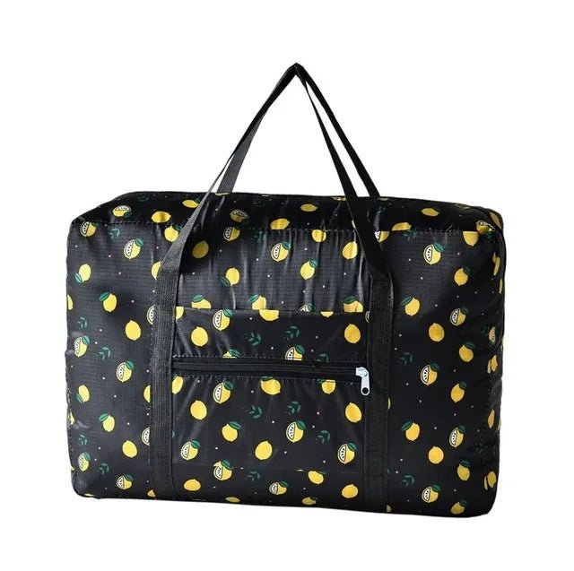 Printed Foldable Polyester Travel Bag Black lemon