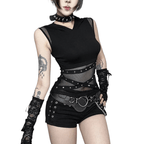 Punk Sleeveless Mesh Patchwork Top Lace Sleeveless