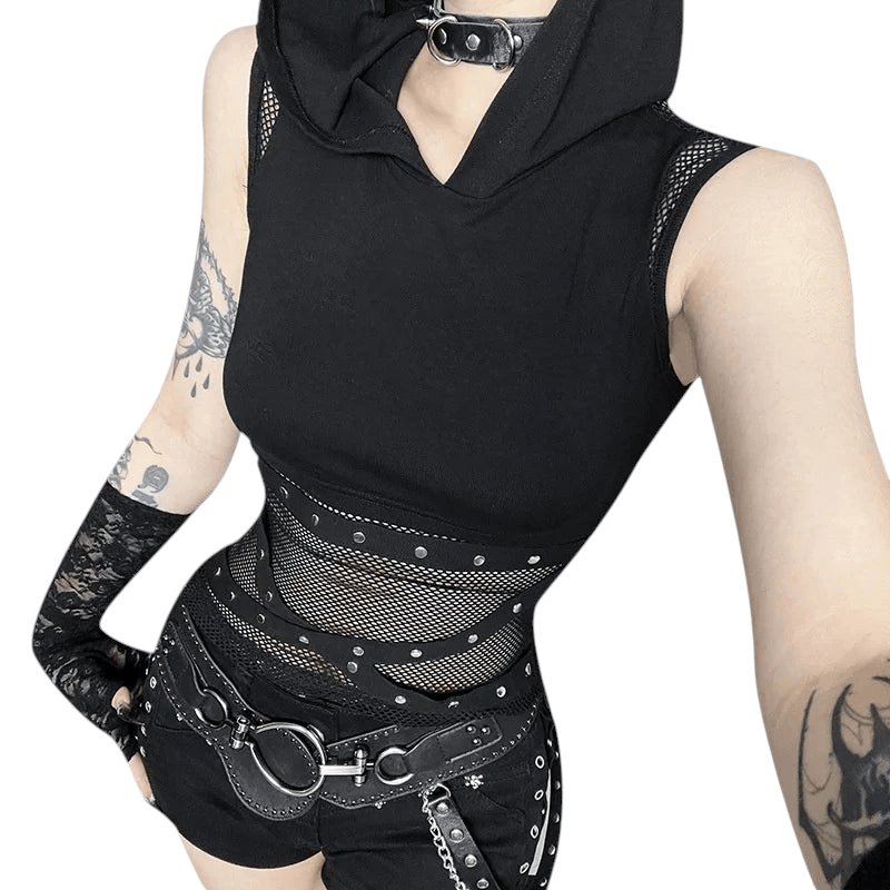 Punk Sleeveless Mesh Patchwork Top Lace Sleeveless