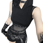 Punk Sleeveless Mesh Patchwork Top Lace Sleeveless Black