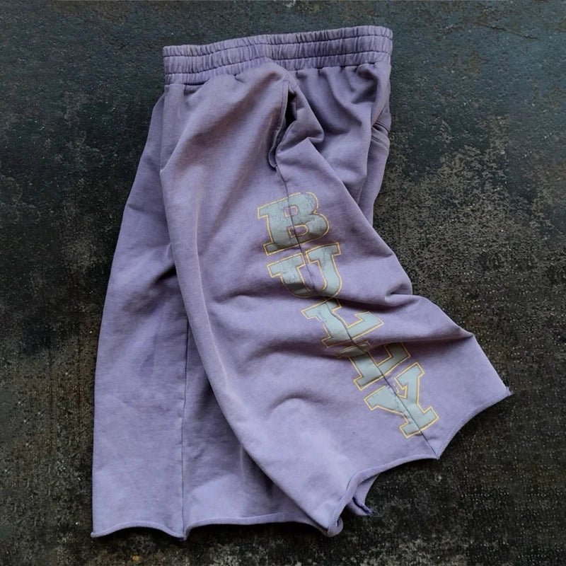 Purple Letter-Print Cotton Shorts Purple Shorts