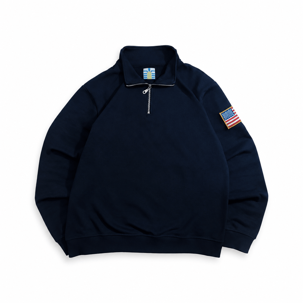 Quarter-Zip Sweatshirt with Flag Sleeve Detail