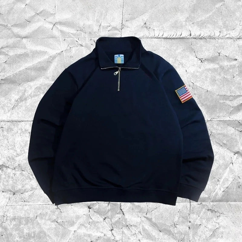 Quarter-Zip Sweatshirt with Flag Sleeve Detail BLANK dark navy blue