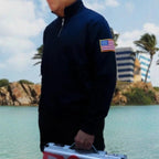 Quarter-Zip Sweatshirt with Flag Sleeve Detail