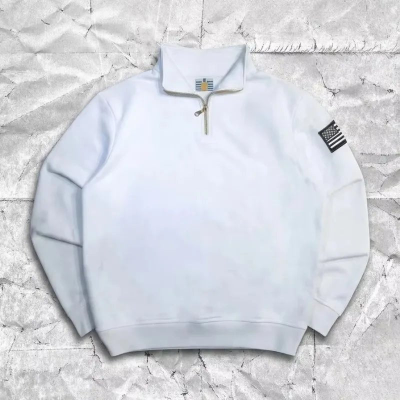 Quarter-Zip Sweatshirt with Flag Sleeve Detail BLANK white