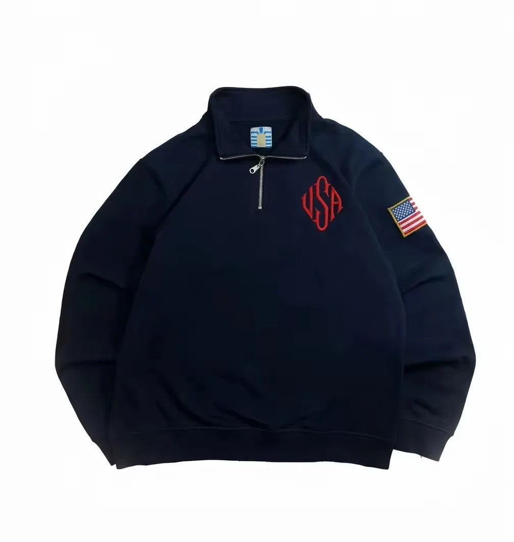 Quarter-Zip Sweatshirt with Flag Sleeve Detail USA dark navy blue