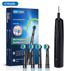 Rechargeable Rotating Electric Toothbrush for Adults Black 4 Heads