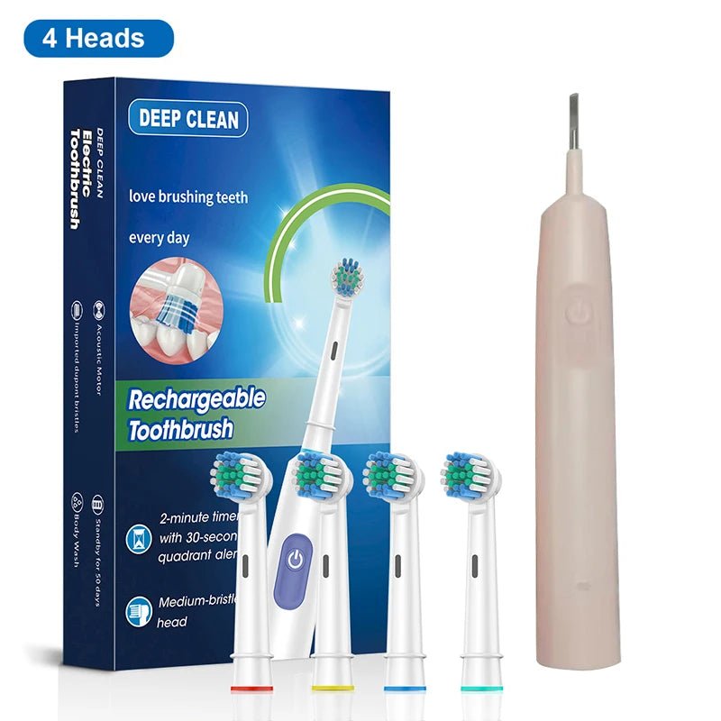 Rechargeable Rotating Electric Toothbrush for Adults Pink 4 Heads