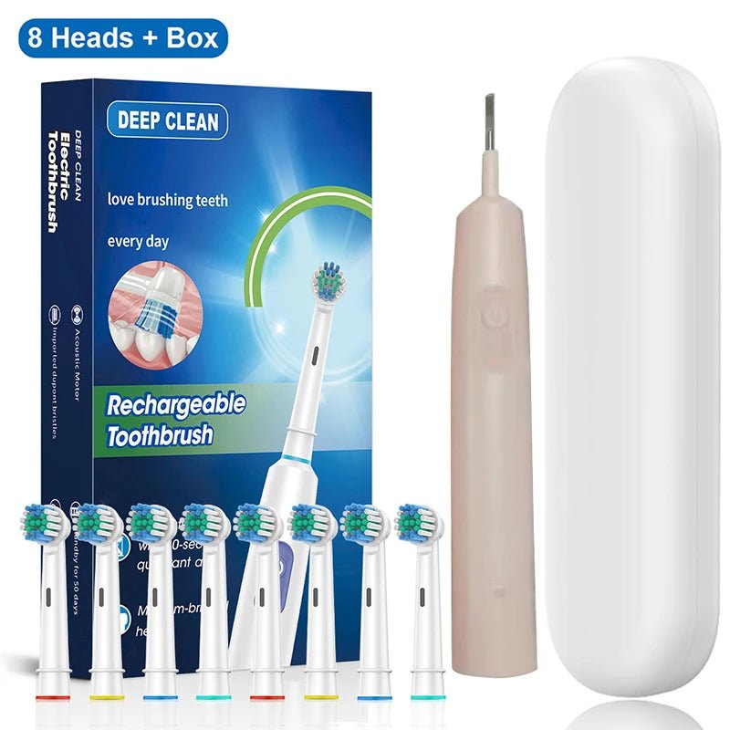 Rechargeable Rotating Electric Toothbrush for Adults Pink 8 Heads Box