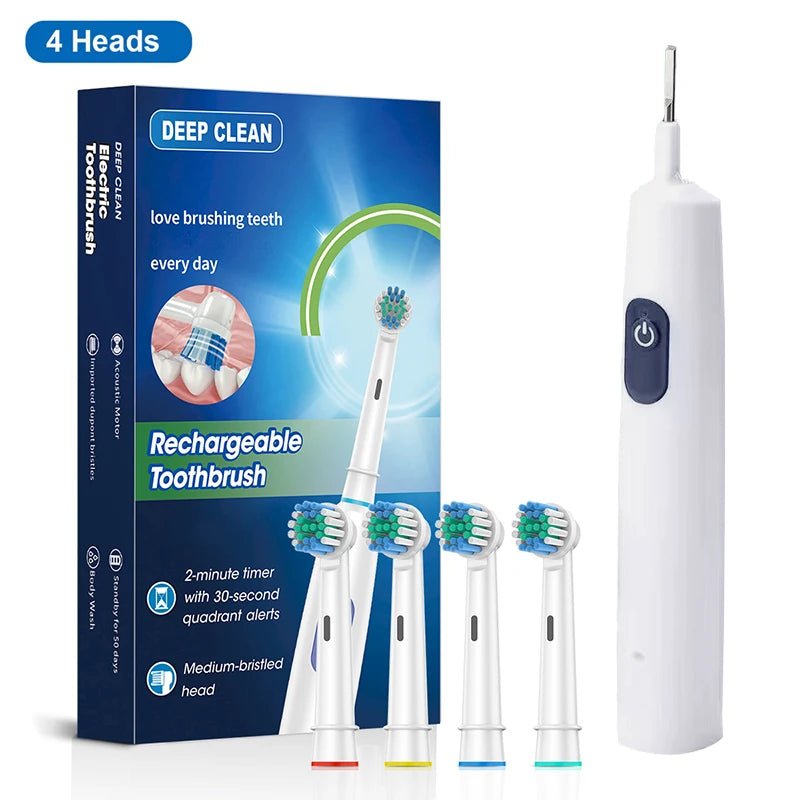 Rechargeable Rotating Electric Toothbrush for Adults White 4 Heads