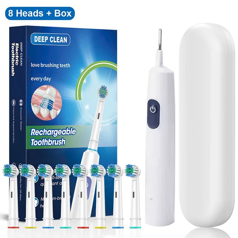 Rechargeable Rotating Electric Toothbrush for Adults White 8 Heads Box