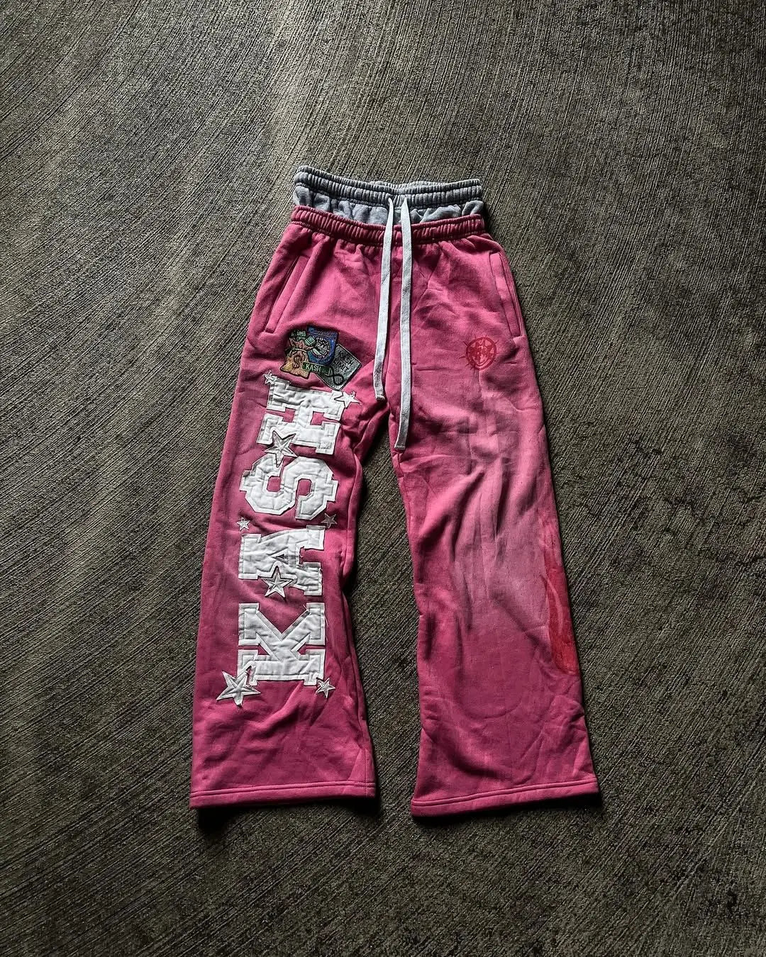 Relaxed Wide leg Embroidered Pants Pink