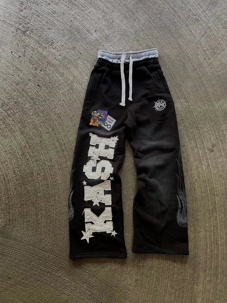 Relaxed Wide leg Embroidered Pants
